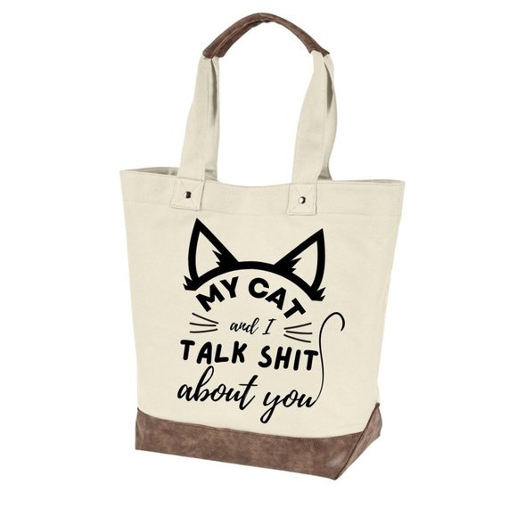 My cat and I quality canvas tote bag by Authentic pigment - Picture 1 of 5